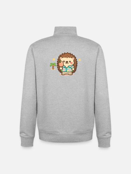 Kawaii Igel im Hawaii-Hemd - Unisex Organic Zip Sweatshirt von Stanley/Stella - Grau meliert
