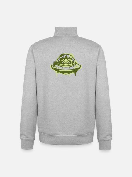 Logo graffiti d’OVNI extraterrestre - Sweat zippé unisexe en coton bio Stanley/Stella - gris chiné