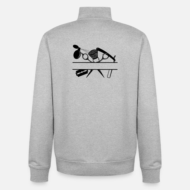 Bannière de texte d’attributs de coiffeurs - Sweat zippé unisexe en coton bio Stanley/Stella - gris chiné