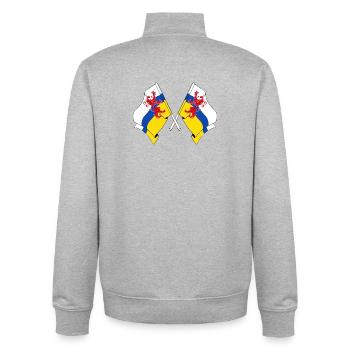 Deux drapeaux de la province du Limbourg - Sweat zippé unisexe en coton bio Stanley/Stella - gris chiné - Dos - AI Model Male 185 light (185cm)
