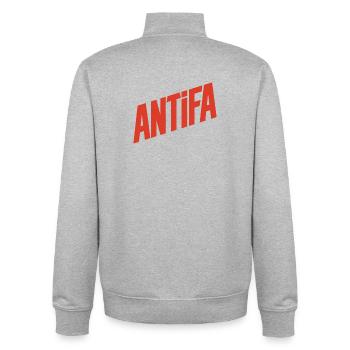 Antifa - Antifascist Merch - Unisex Organic Zip Sweatshirt by Stanley/Stella - heather grey - Back - AI Model Male 185 light (185cm)
