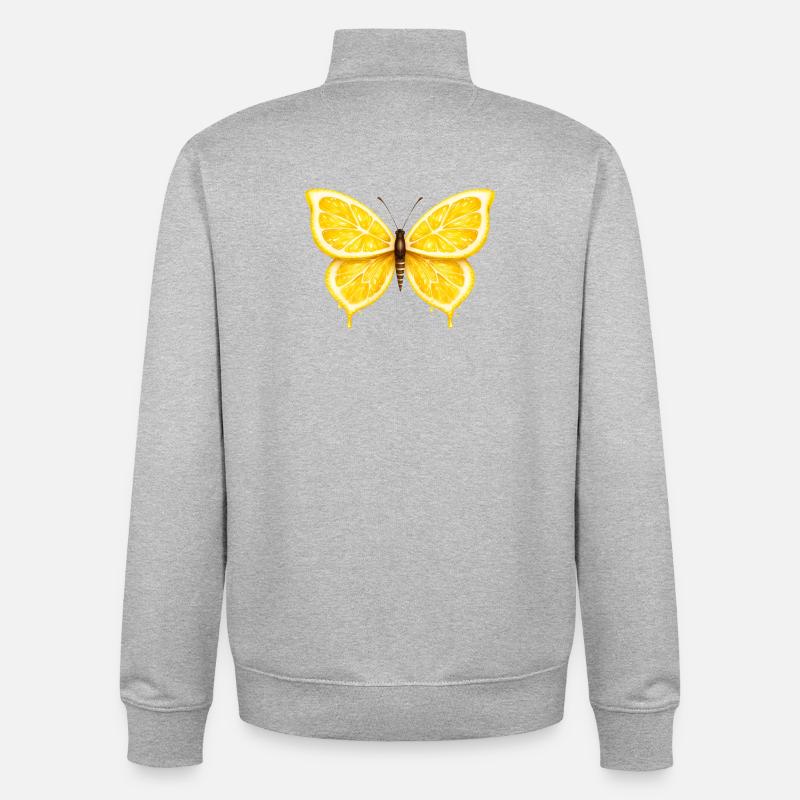 Ailes de citron – Papillon Fruit Lumineux - Sweat zippé unisexe en coton bio Stanley/Stella - gris chiné