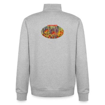 Indompté - Prairie vibrante d’échinacées sauvages - Sweat zippé unisexe en coton bio Stanley/Stella - gris chiné - Dos - AI Model Male 185 light (185cm)