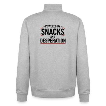 Propulsés par les en-cas et le désespoir - Sweat zippé unisexe en coton bio Stanley/Stella - gris chiné - Dos - AI Model Male 185 light (185cm)
