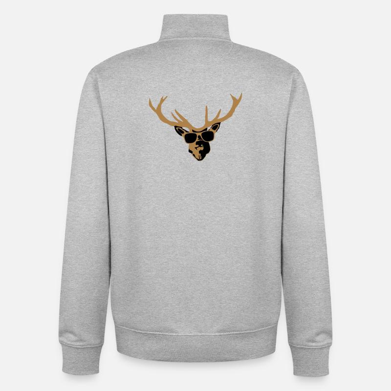 Deer with glasses - Unisex Organic Zip Sweatshirt by Stanley/Stella - heather grey