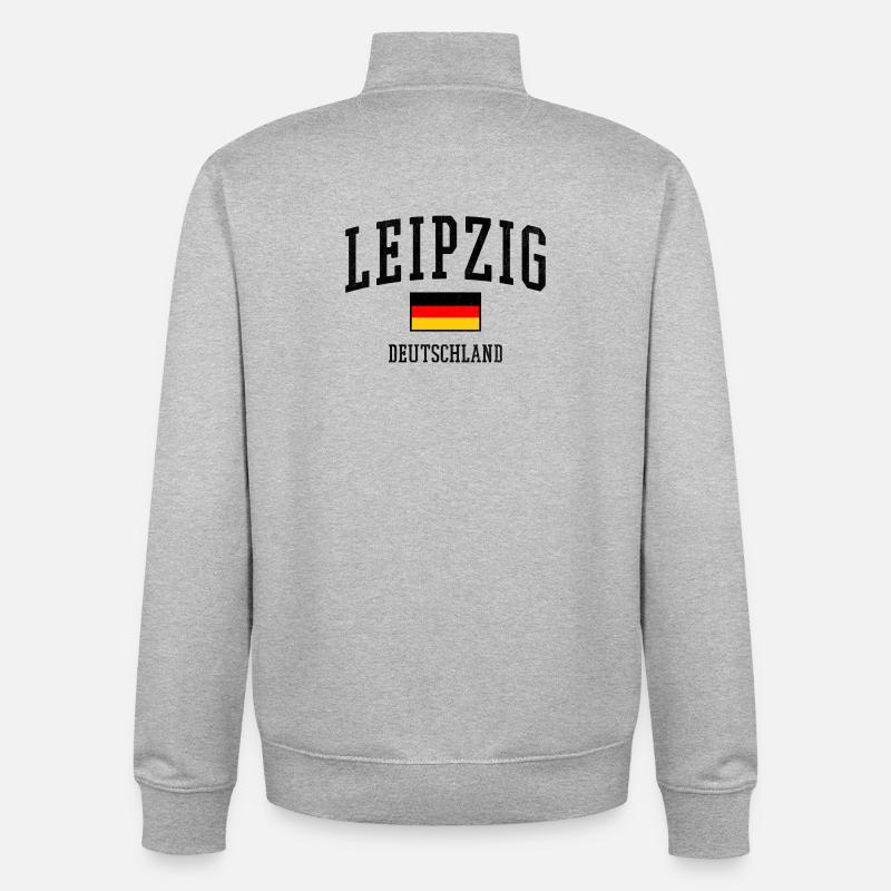 Leipzig Allemagne Design avec drapeau - Sweat zippé unisexe en coton bio Stanley/Stella - gris chiné
