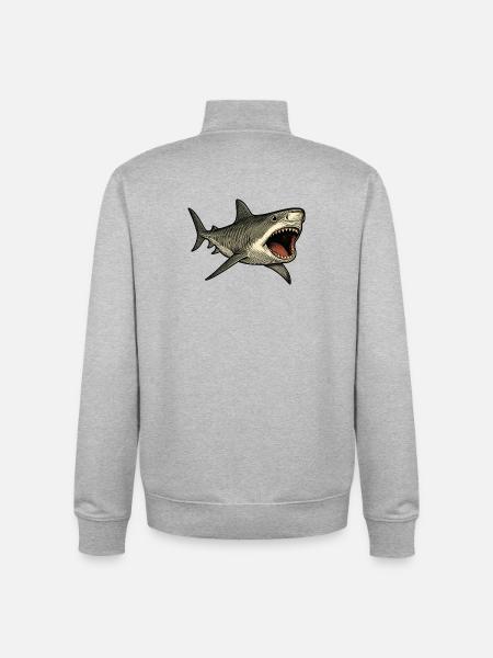 Requin tigre avec gueule ouverte - Sweat zippé unisexe en coton bio Stanley/Stella - gris chiné