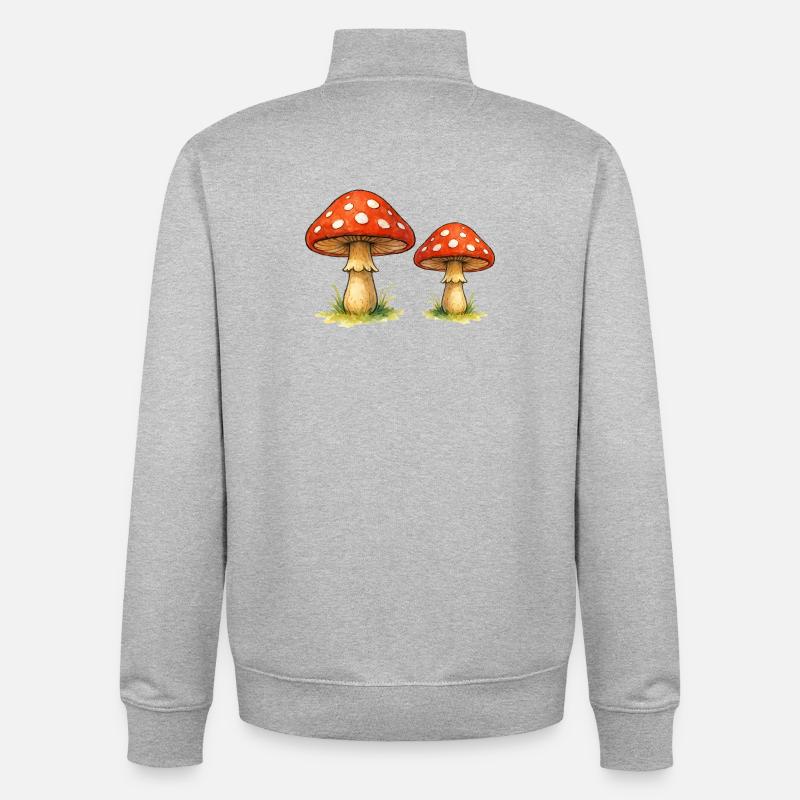 Red toadstools in the grass - Unisex Organic Zip Sweatshirt by Stanley/Stella - heather grey