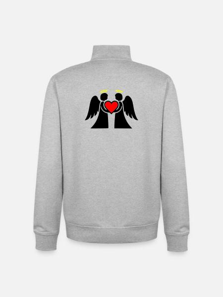 Engel Paar mit Herz Piktogramm - Unisex Organic Zip Sweatshirt von Stanley/Stella - Grau meliert