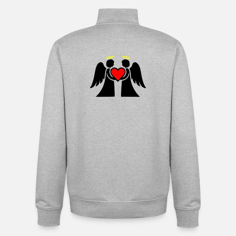 Engel Paar mit Herz Piktogramm - Unisex Organic Zip Sweatshirt von Stanley/Stella - Grau meliert