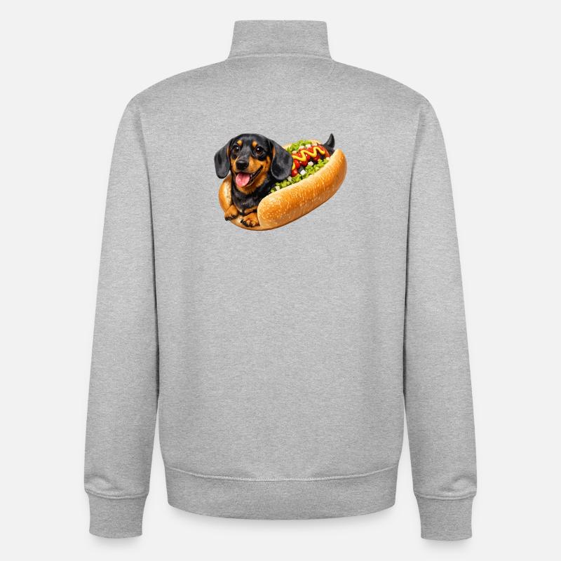Teckel en hot-dog - Sweat zippé unisexe en coton bio Stanley/Stella - gris chiné
