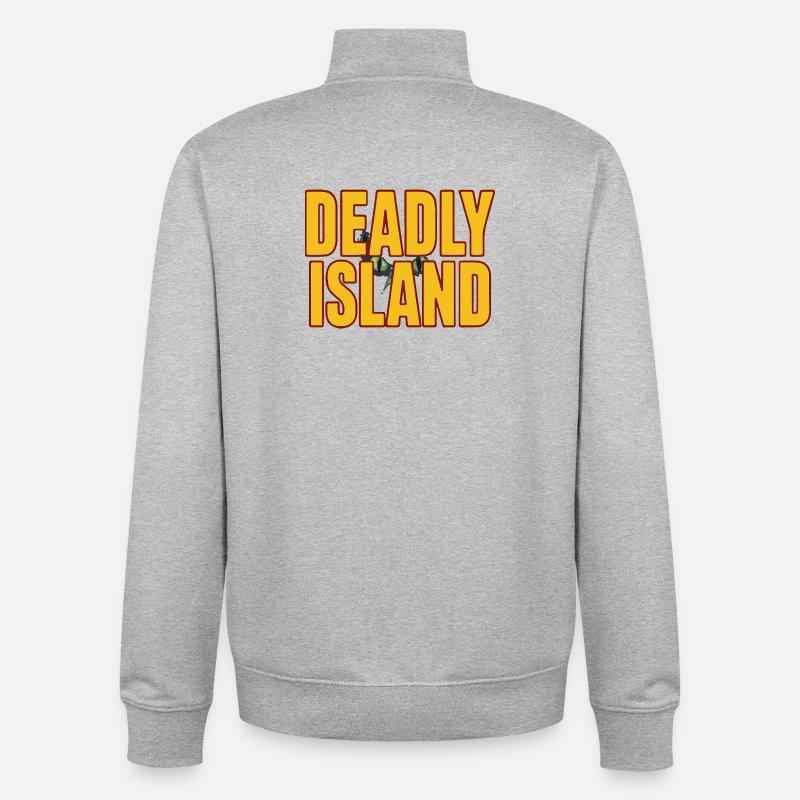 Texte en gras de l’île - Sweat zippé unisexe en coton bio Stanley/Stella - gris chiné
