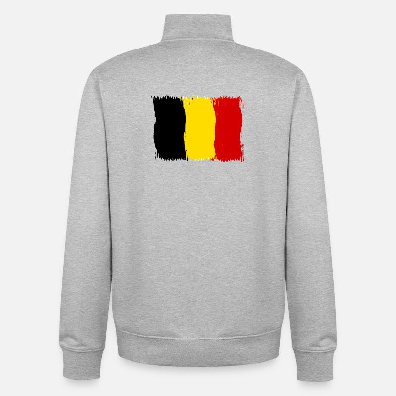 Belgique Drapeau Belge Drapeau Cadeau - Sweat zippé unisexe en coton bio Stanley/Stella - gris chiné