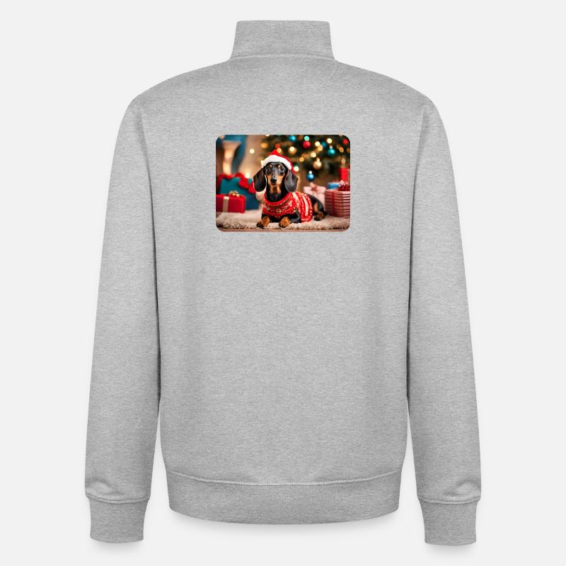 Teckel de Noël mignon - Sweat zippé unisexe en coton bio Stanley/Stella - gris chiné