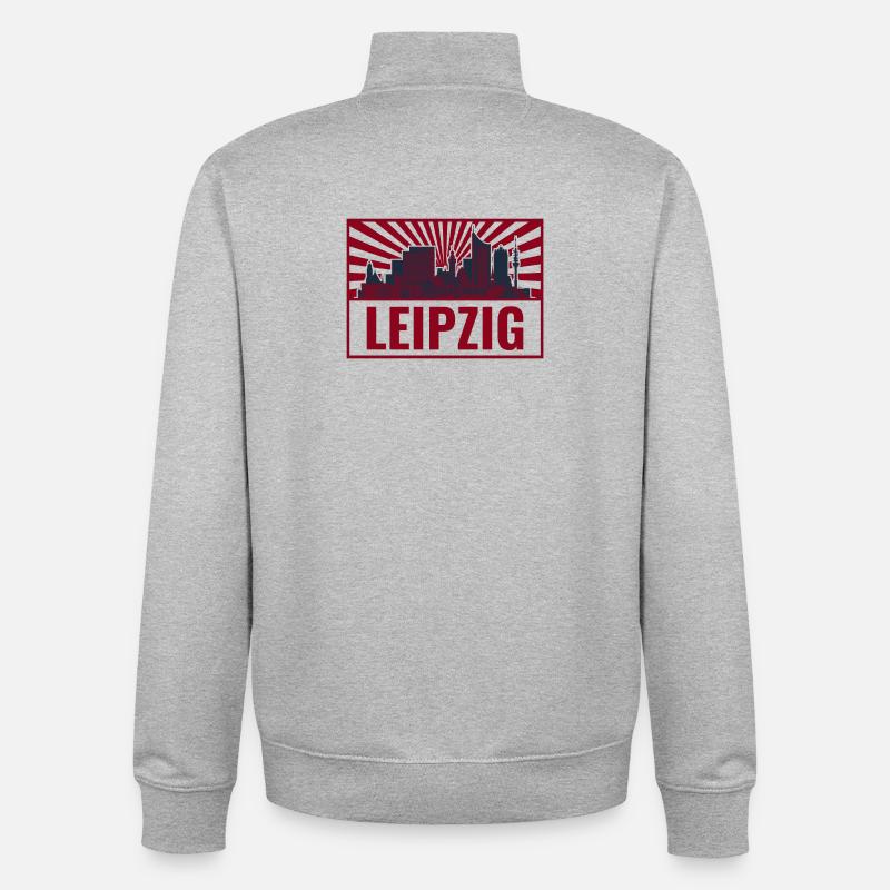 Leipzig Skyline Rétro Red - Sweat zippé unisexe en coton bio Stanley/Stella - gris chiné