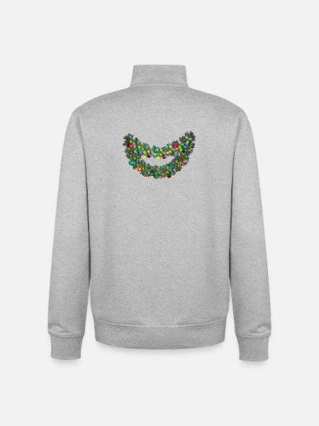 Tazz Talks | Joyful Neon Garland Smile - Unisex Organic Zip Sweatshirt by Stanley/Stella - heather grey