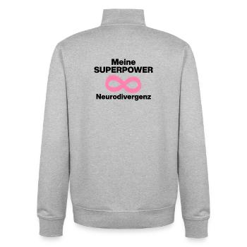 MEINE SUPERPOWER: NEURODIVERGENZ! ADHS ND POWER - Unisex Organic Zip Sweatshirt von Stanley/Stella - Grau meliert - Hinten - AI Model Male 185 light (185cm)