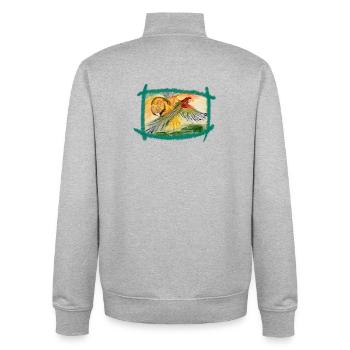 Aras au-dessus de la forêt tropicale - Sweat zippé unisexe en coton bio Stanley/Stella - gris chiné - Dos - AI Model Male 185 light (185cm)