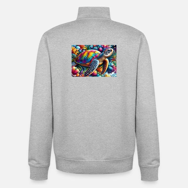 Tortue tropicale arcenciel sur fleurs - Sweat zippé unisexe en coton bio Stanley/Stella - gris chiné