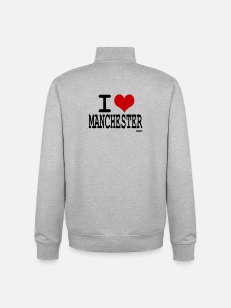 i love manchester - Unisex Organic Zip Sweatshirt by Stanley/Stella - heather grey