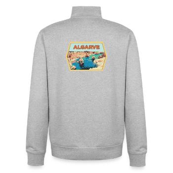 Badge retro, Algarve Portugal, plage été soleil - Sweat zippé unisexe en coton bio Stanley/Stella - gris chiné - Dos - AI Model Male 185 light (185cm)
