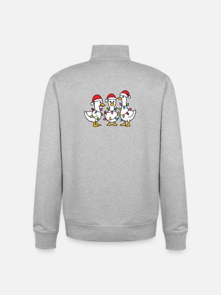 Three Festive Ducks in Santa Hats - Unisex Organic Zip Sweatshirt by Stanley/Stella - heather grey