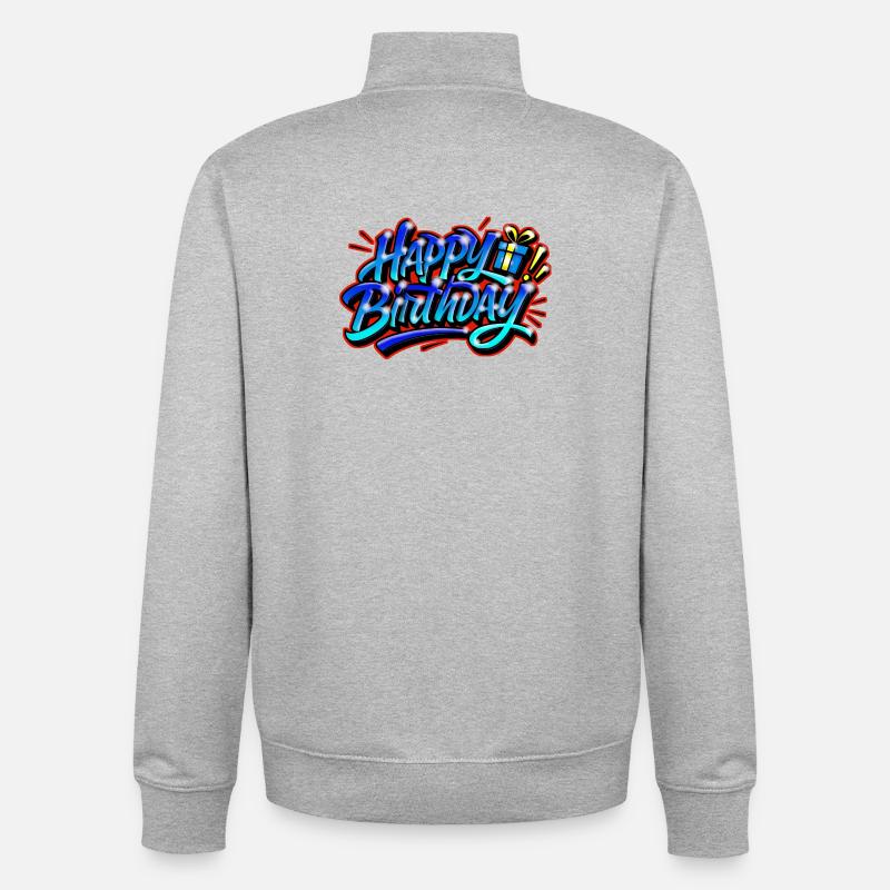 Graffiti Joyeux Anniversaire BLEU ROUGE - Sweat zippé unisexe en coton bio Stanley/Stella - gris chiné
