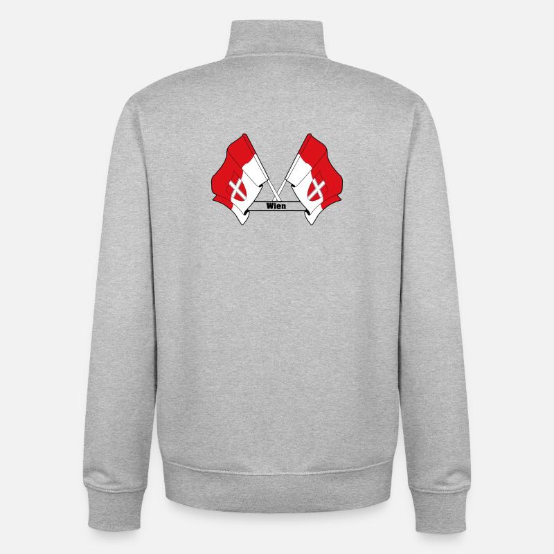 Drapeaux de Vienne avec texte - Sweat zippé unisexe en coton bio Stanley/Stella - gris chiné