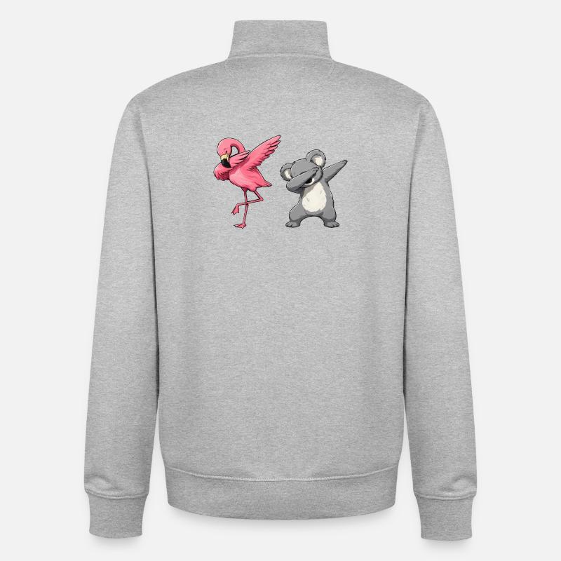 Flamingo Koala Dab Duo - Unisex Organic Zip Sweatshirt by Stanley/Stella - heather grey