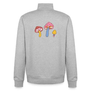 Retro Mushroom Trio – Vintage 70s Design - Unisex Organic Zip Sweatshirt by Stanley/Stella - heather grey - Back - AI Model Male 185 light (185cm)