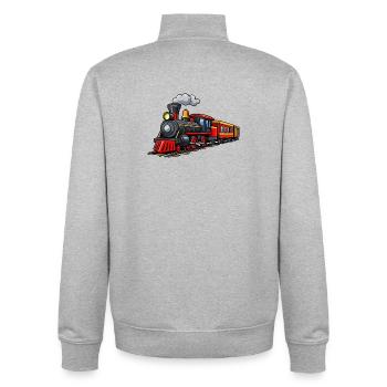 Klassische Dampflok auf Gleisen - Unisex Organic Zip Sweatshirt von Stanley/Stella - Grau meliert - Hinten - AI Model Male 185 light (185cm)