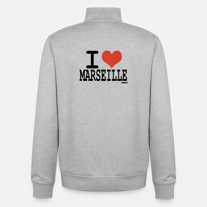 i love Marseille - couleurs personnalisables - Sweat zippé unisexe en coton bio Stanley/Stella - gris chiné