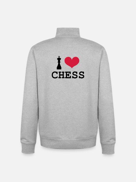 I Love Chess - Sweat zippé unisexe en coton bio Stanley/Stella - gris chiné