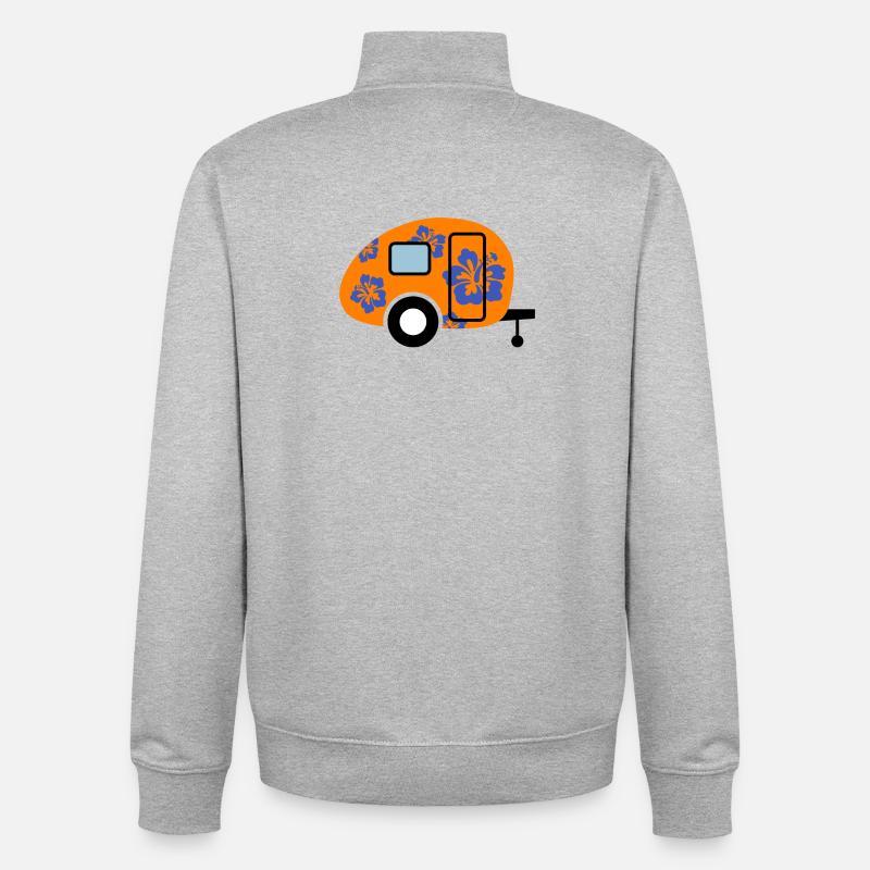 Hibiskus Caravane Camping Camping Camper - Sweat zippé unisexe en coton bio Stanley/Stella - gris chiné