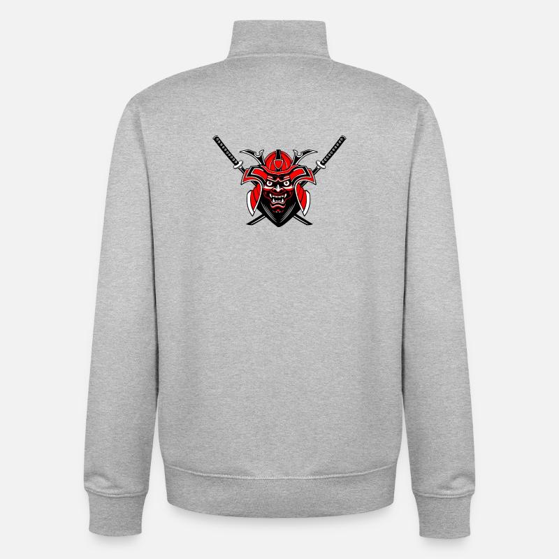 Menpō & Épées – Rouge Noir Design - Sweat zippé unisexe en coton bio Stanley/Stella - gris chiné