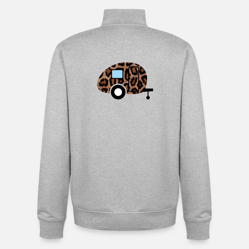 Wohnwagen Roulotte Léopard Tierliebe Camping Retro - Sweat zippé unisexe en coton bio Stanley/Stella - gris chiné