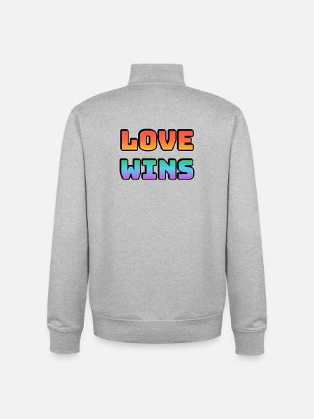 Love Wins Gradient Rainbow Letters - Unisex Organic Zip Sweatshirt by Stanley/Stella - heather grey