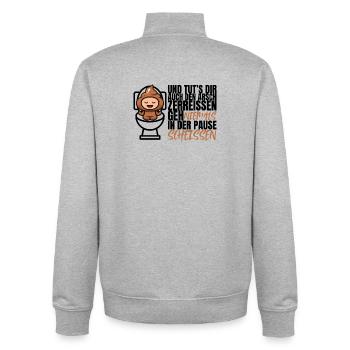 Ne jamais chier pendant la pause – Drôle de dicton - Sweat zippé unisexe en coton bio Stanley/Stella - gris chiné - Dos - AI Model Male 185 light (185cm)