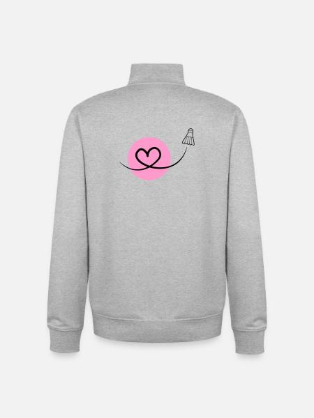 Badminton Love – Badminton Heart - Unisex Organic Zip Sweatshirt by Stanley/Stella - heather grey