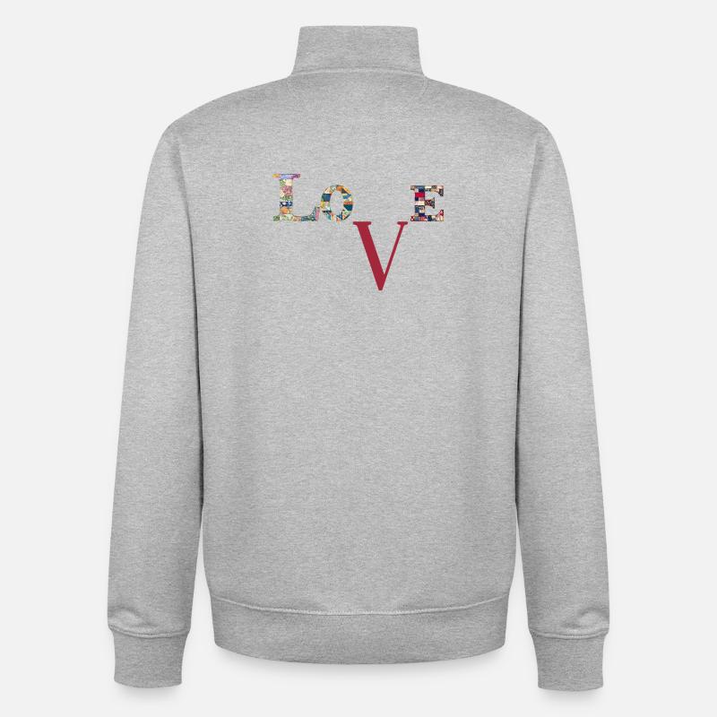 Love Patchwork Typography - Unisex Organic Zip Sweatshirt by Stanley/Stella - heather grey