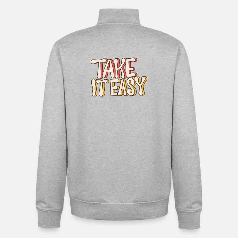 Take It Calm – Citation rétro vintage style années 70 - Sweat zippé unisexe en coton bio Stanley/Stella - gris chiné