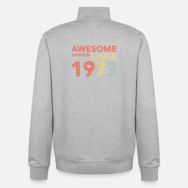 Awesome Since 1973 Retro Neon - Unisex Organic Zip Sweatshirt by Stanley/Stella - heather grey
