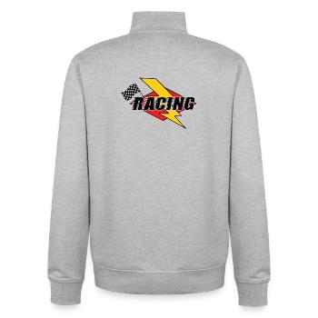 Racing Lightning Bolt & Flag - Unisex Organic Zip Sweatshirt by Stanley/Stella - heather grey - Back - AI Model Male 185 light (185cm)