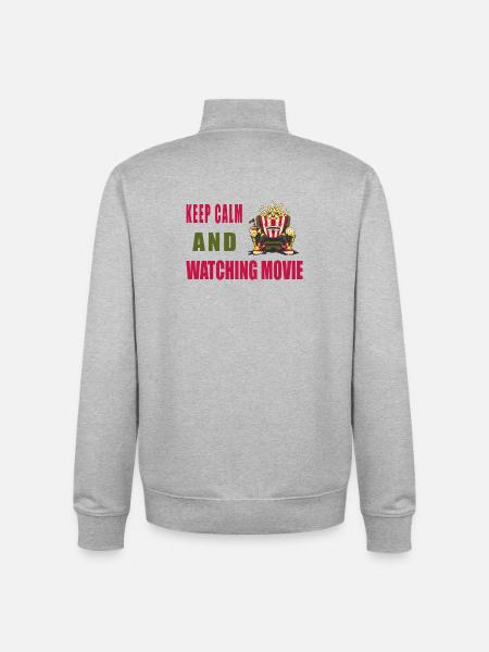 Keep calm and watching movie - Unisex Organic Zip Sweatshirt by Stanley/Stella - heather grey