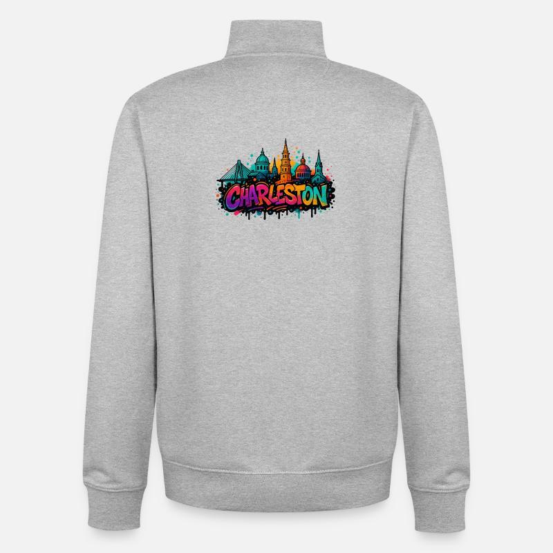 Charleston Graffiti Skyline - Unisex Organic Zip Sweatshirt von Stanley/Stella - Grau meliert