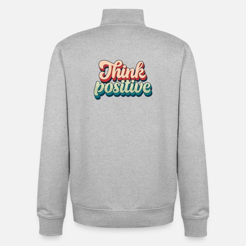 Think Positive Retro Script - Unisex Organic Zip Sweatshirt von Stanley/Stella - Grau meliert