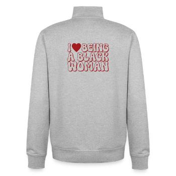 Stolze schwarze Frau Blasenbrief-Design - Unisex Organic Zip Sweatshirt von Stanley/Stella - Grau meliert - Hinten - AI Model Male 185 light (185cm)