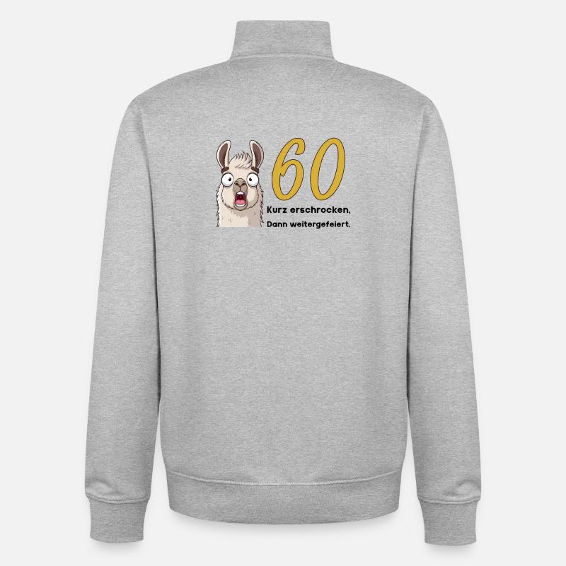 60e anniversaire – brièvement effrayé, puis célébré - Sweat zippé unisexe en coton bio Stanley/Stella - gris chiné