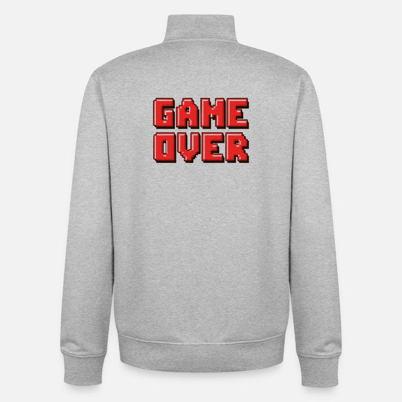 Pixel Game Over Bannière rétro - Sweat zippé unisexe en coton bio Stanley/Stella - gris chiné
