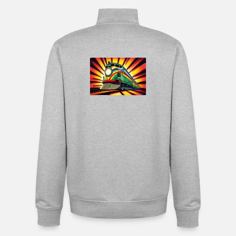 Train en Pop Art - Sweat zippé unisexe en coton bio Stanley/Stella - gris chiné